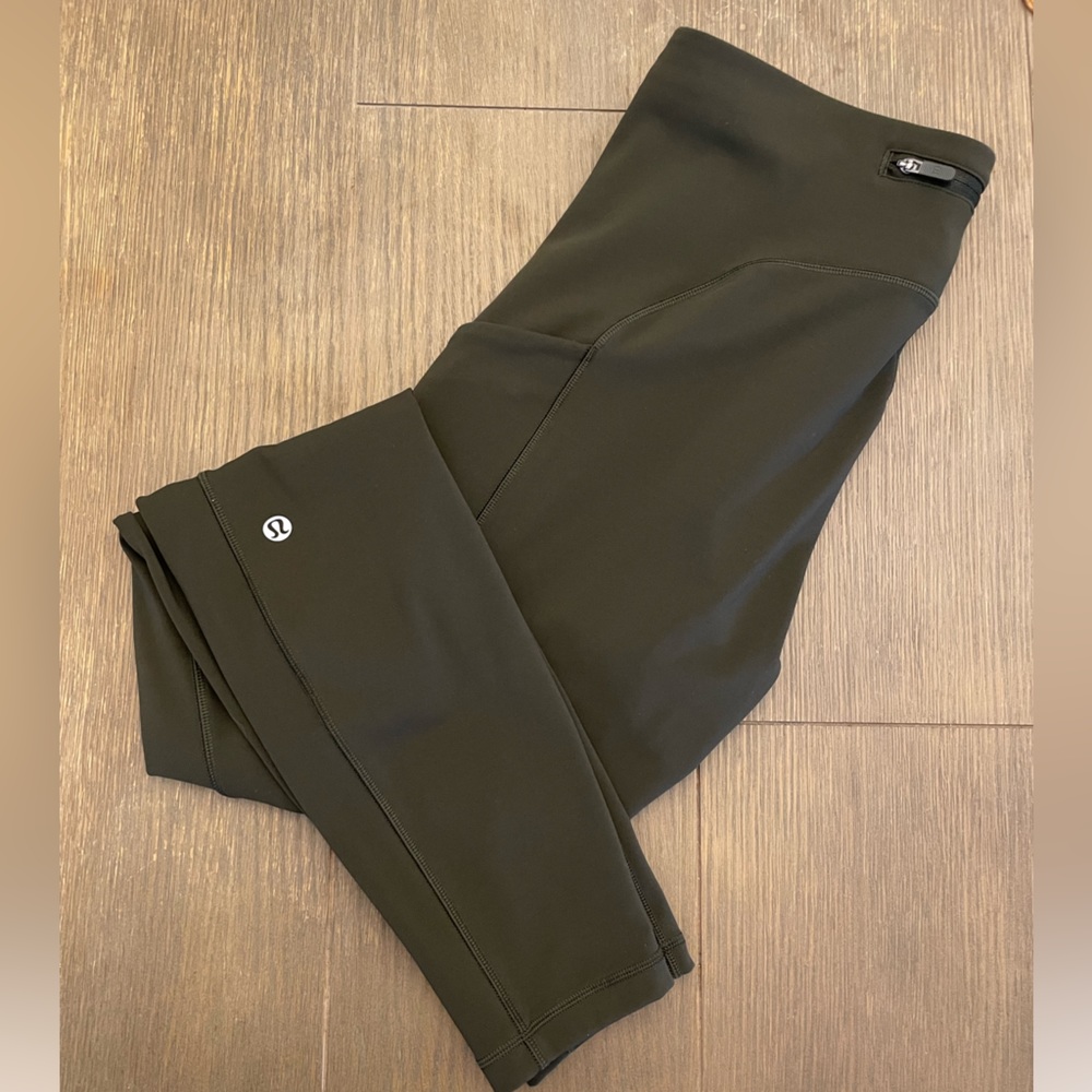 Deep olive green lululemon leggings with pockets size 8